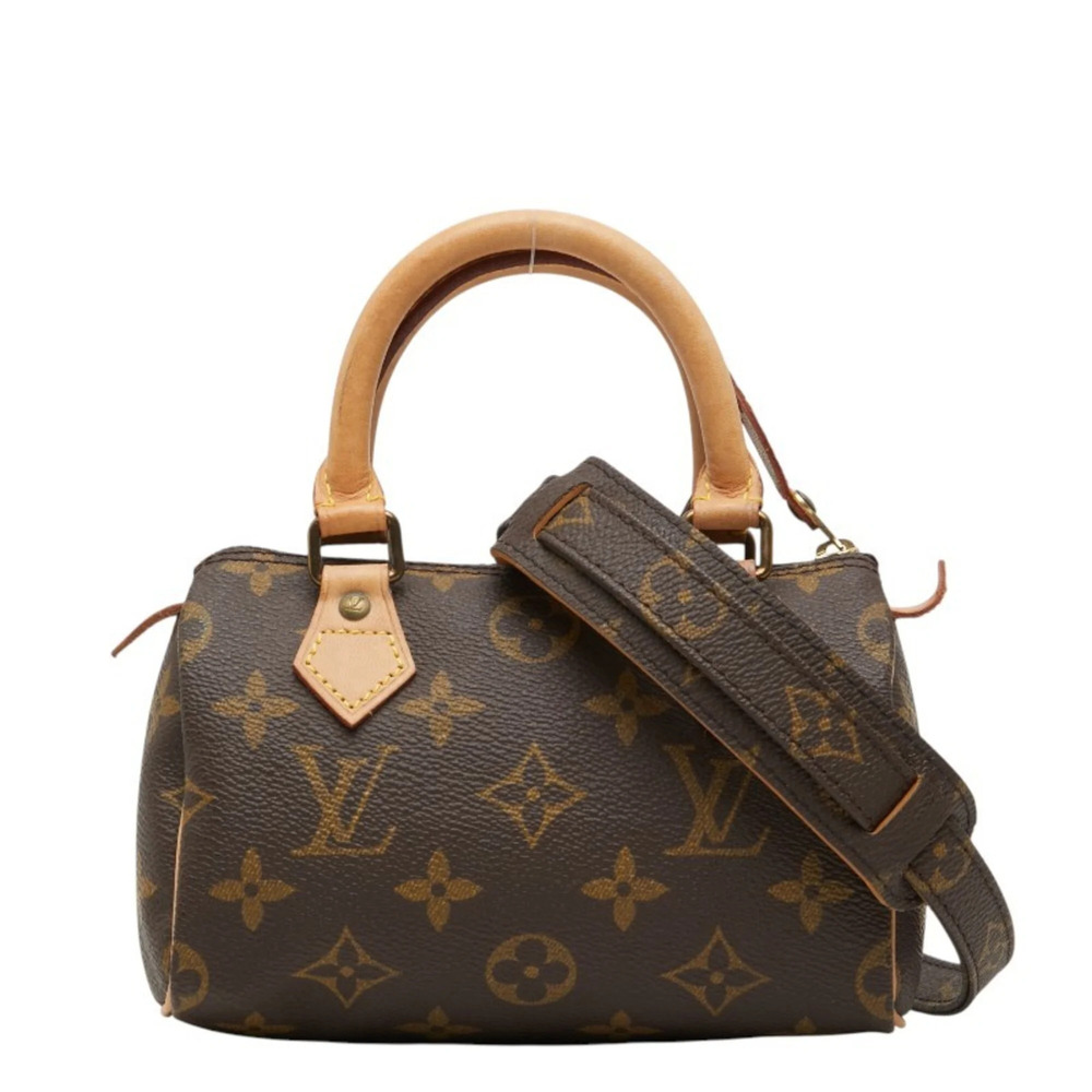 LOUIS VUITTON Authentic Brown Monogram Leather Mini Speedy Shoulder Bag